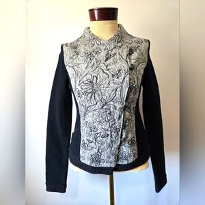 KNITTED & KNOTTED ANTHROPOLOGIE NWT Floral Embroidered Black/Gray Sweater Jacket